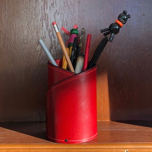 Red Leather Pen Holder, Desk Organizer, Student Gift
