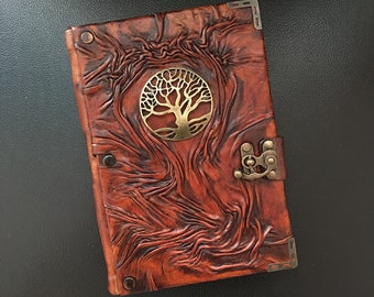 Tree of Life Leather Journal – Handmade Leather Notebook, Personalized Gift for Yogis, Mindfulness Journal