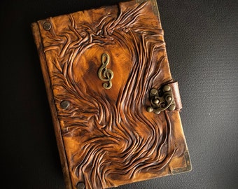 Music Notebook, Leather Treble Clef Journal, Musician Gift