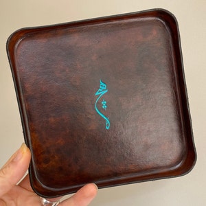 Monogrammed Valet Tray, Molded Leather Storage Tray