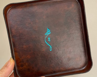 Monogrammed Valet Tray, Molded Leather Storage Tray