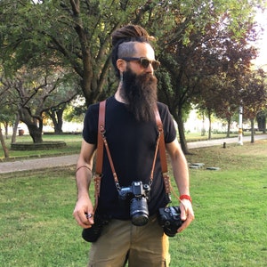 Leather Multi Camera Holster, Dual DSLR Camera Harness