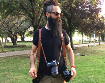 Leather Multi Camera Holster, Triple DSLR Harness, Wedding Photographer Gear