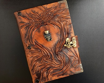 Captain Ships Log, Steampunk Leather Journal, Pirate Skull Journal