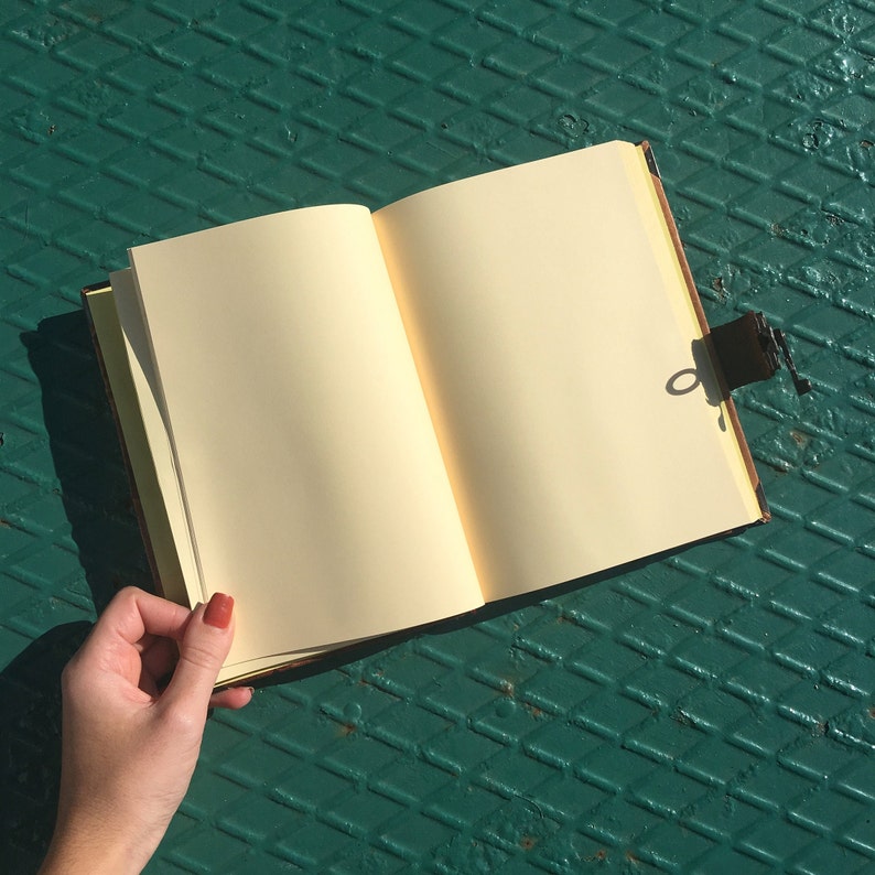 Leather journal has blank (unlined) paper.