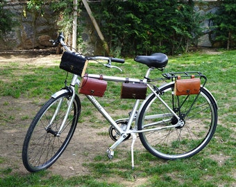 Leather Brown Cycling Bag, Bike Handlebar Bag, Bike Accessories, Leather Fanny Pack, Bike Tool Bag, Cycling Gift for Men