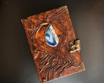 Personalized Blue Agate Stone Leather Journal - Gift for Her