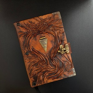 Leather Journal with Triangle Charm, Handmade Leather Notebook