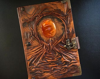 Personalized Carnelian Agate Leather Journal – Crystal Notebook – Custom Leather Diary – Gift for Her