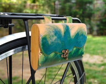 Borsa per bici verde, borsa per bicicletta, borsa per manubrio in pelle