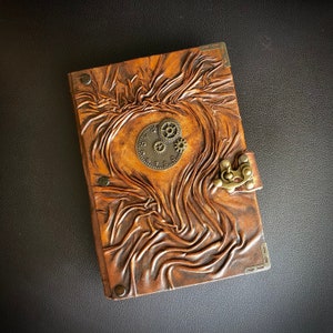 Leather Journal with Time Wheel Charm, Leather Notebook