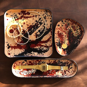 Set of 4 Leather Catchall Tray, Personalized Valet Tray Organizer