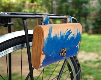 Leder abstrakte Fahrradtasche, blaue Fahrradtasche, Fahrradlenkertasche, Fahrradtasche, Fahrradwerkzeug-Umhängetasche, Radfahren Geschenke