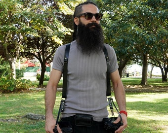 Arnés de cuero para dos cámaras, correa para varias cámaras