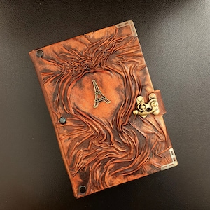 Personalized Paris Travel Journal, Leather Notebook Eiffel Tower