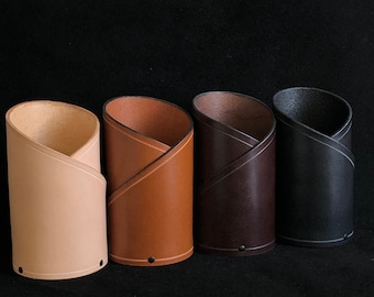 Handcrafted Leather Pencil Cup: Desk Pen Holder, Home Office Organizer