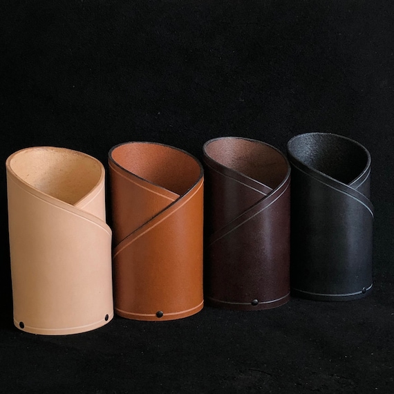 Handcrafted Leather Pencil Cup: Desk Pen Holder