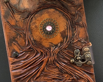 Personalized Leather Journal: Iridescent Mandala, Boho Notebook