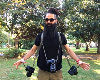 Arnés de cuero para múltiples cámaras DSLR, correa doble para cámara