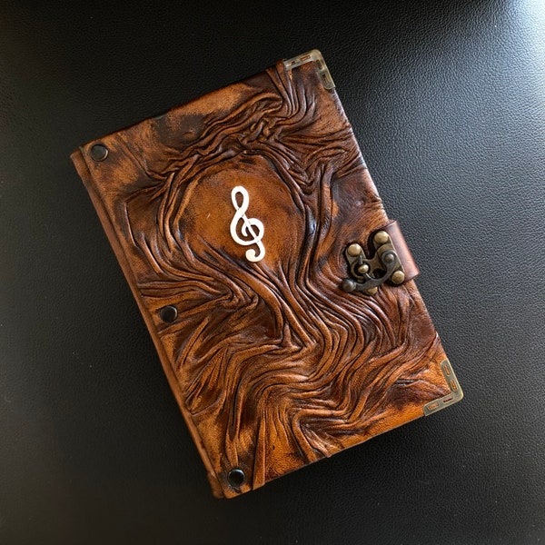Leather Music Journal, Treble Clef Notebook, Composer Gift