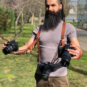 Multi Camera Leather Harness, Personalized Camera Strap