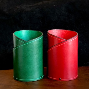 Green Leather Pen Holder, Pencil Cup