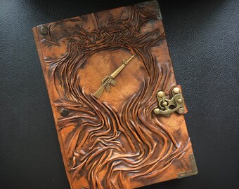 Rustic Leather Journal with Riffle, Gift for Hunters