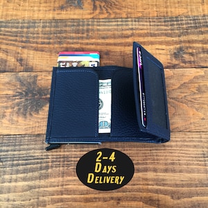 Cartera emergente de cuero personalizada, tarjetero automático