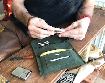 Rolling Cigarette Case, Suede Tobacco Pouch