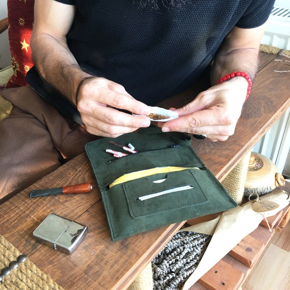 tobacco pouch etsy Rolling Cigarette Case, Suede Tobacco Pouch