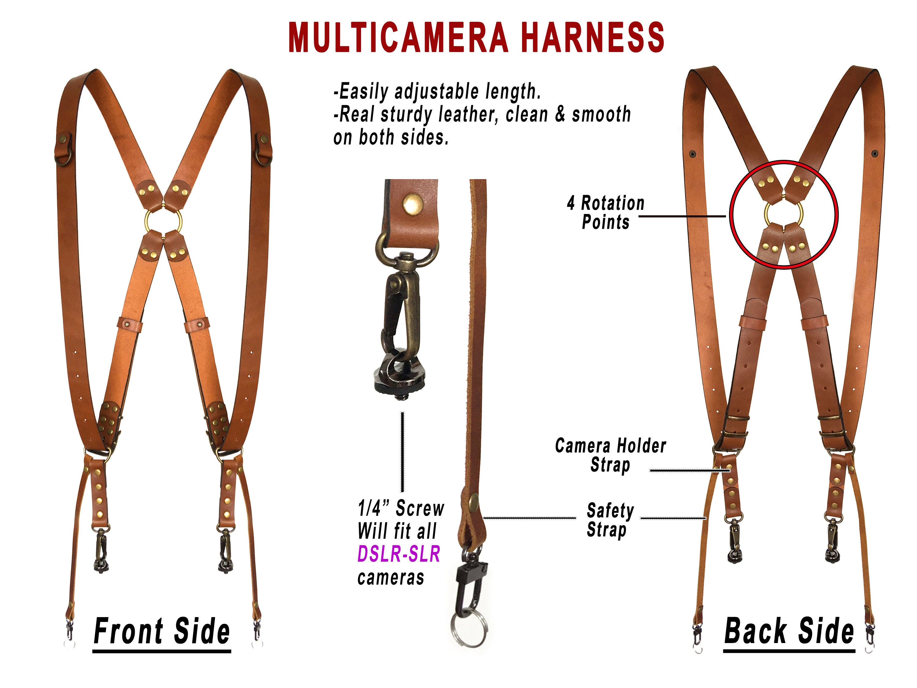 DSLR Double Camera Strap, Leather Multi Camera Harness - Etsy
