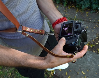 Set of Leather Camera Straps, Camera Holder and Safety Strap