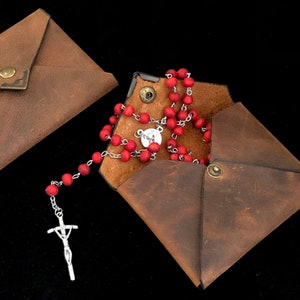Leather Rosary Pouch - First Communion Gift, Handmade Rosary Case, Catholic Keepsake, Personalized Gift for Her