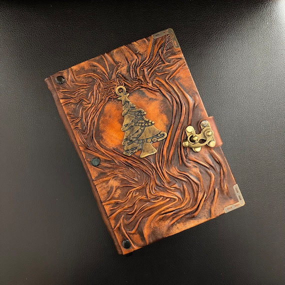 Leather Christmas Journal with Tree, Personalized Xmas Gift, Winter Wedding Guest Book