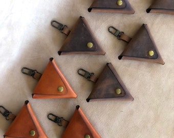 Triangle Leather Coin Pouch Change Purse Clip On Bag Charm EDC Accessory Holder