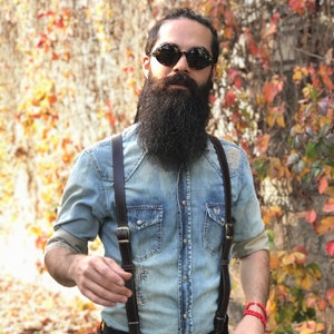 Black Leather Mens Suspenders, Rustic Wedding Suspenders