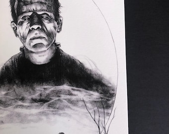 Lámina de Frankenstein: Arte oscuro, terror gótico, monstruos de películas, tapiz victoriano, Mary Shelley, arte mural de brujas