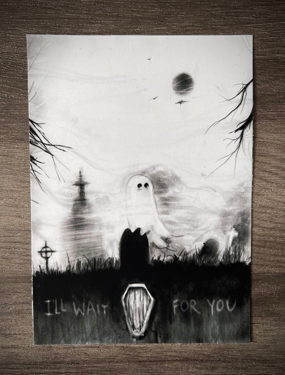 I'll wait for you-5x7 Dark Art Print, Gothic Romance Art, Ghost Art, Elder Emo, Memento Mori, Melancholy Wall Art
