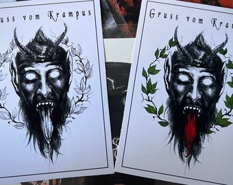 Gruss vom Krampus - 5x7 Fine Art Print Bundle, Greetings from Krampus Wall Decor, Yuletide Card, Gothmas, Occult Holiday, Witchy home Goods