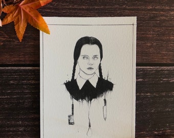 Wednesday Addams-8x10 Dark Art Print, Addams Family, Morticia and Gomez, Satanic, Goth Home