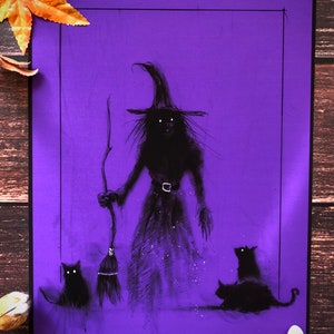 Witch Familiar-8x10 Fine Art Print, Witchcraft, Black Cat, Surrealism, Samhain, Satanic Art