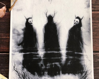 Witchy Wall Decor,Dark Artwork,   Satanic Illustration, Sister Witches, Toil and Trouble, Pagan, Coven