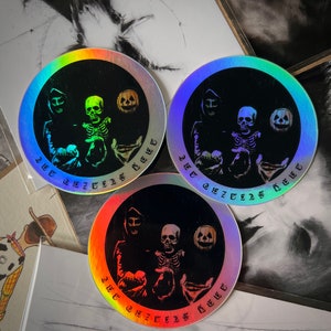 Silver Shamrock Sticker Holographic-Halloween Season of the Witch, Circle Stickers, Vinyl Sticker, Pumpkin Decal, Skeleton Sticker image 1