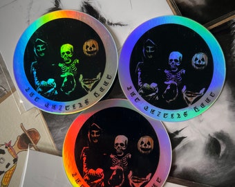 Silver Shamrock Sticker Holographic-Halloween Season of the Witch, Circle Stickers, Vinyl Sticker, Pumpkin Decal, Skeleton Sticker