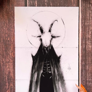 Baphomet Wall Art-5x7 Dark Art Print, Goat Skull, Satanic Decor, Gothic Home, Witchcraft, horns image 1