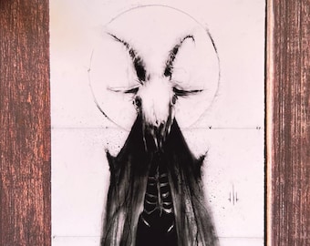 Baphomet Wall Art-5x7 Dark Art Print, Goat Skull, Satanic Decor, Gothic Home, Witchcraft, horns