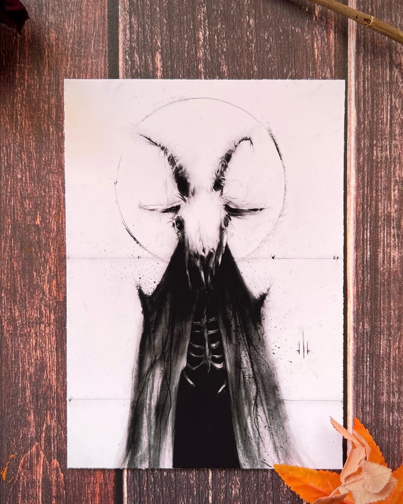 Baphomet Wall Art-5x7 Dark Art Print, Goat Skull, Satanic Decor, Gothic Home, Witchcraft, horns image 1