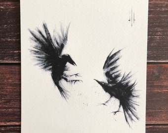 The Ravens- 8x10 Dark Art Print, Witchcraft, Occult Wall Decor, Satanic Decor, Crow Portrait
