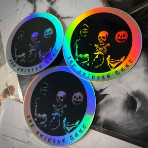 Silver Shamrock Sticker Holographic-Halloween Season of the Witch, Circle Stickers, Vinyl Sticker, Pumpkin Decal, Skeleton Sticker image 3