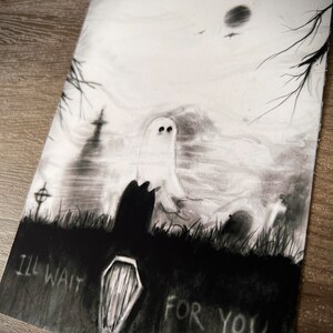 Jag väntar på dig - 5x7 mörk konsttryck, gotisk romantisk konst, spökkonst, äldre emo, memento mori, melankolisk väggkonst bild 2
